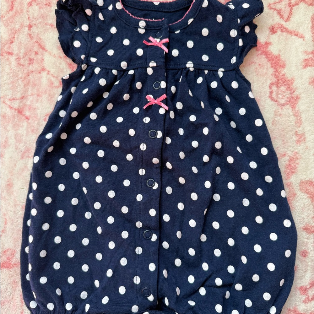 Carter's Navy and Pink Polka Dot Romper
